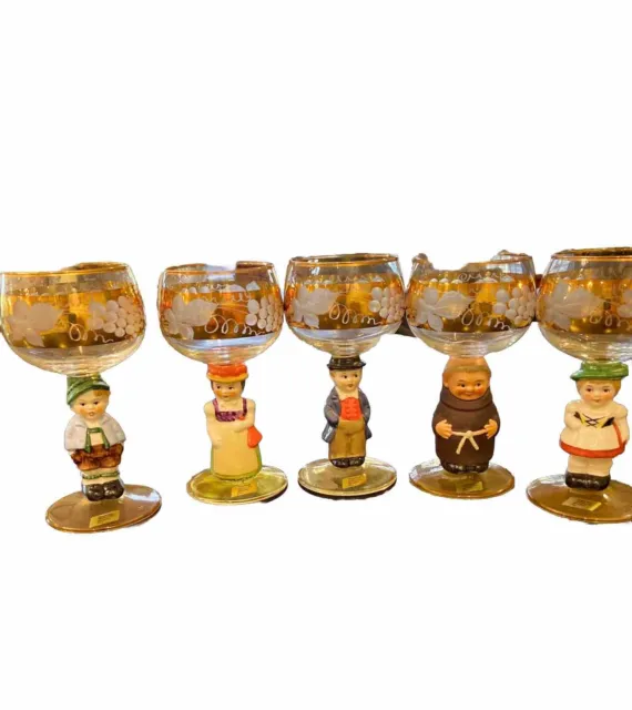 Vintage Set of 5 Goebel Hummel Figurine Cordial Wine Glasses