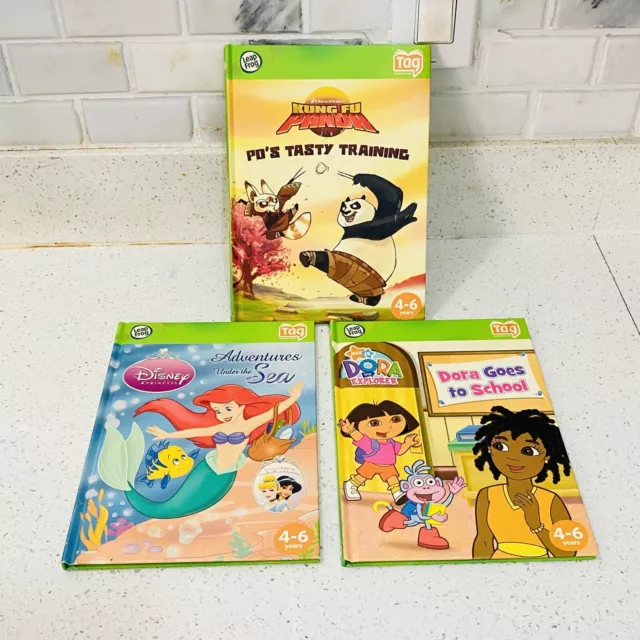 Leap Frog Tag Reading System Books Lot Of 3 Dora Goes To Sch, Kung Fu Panda & Ad