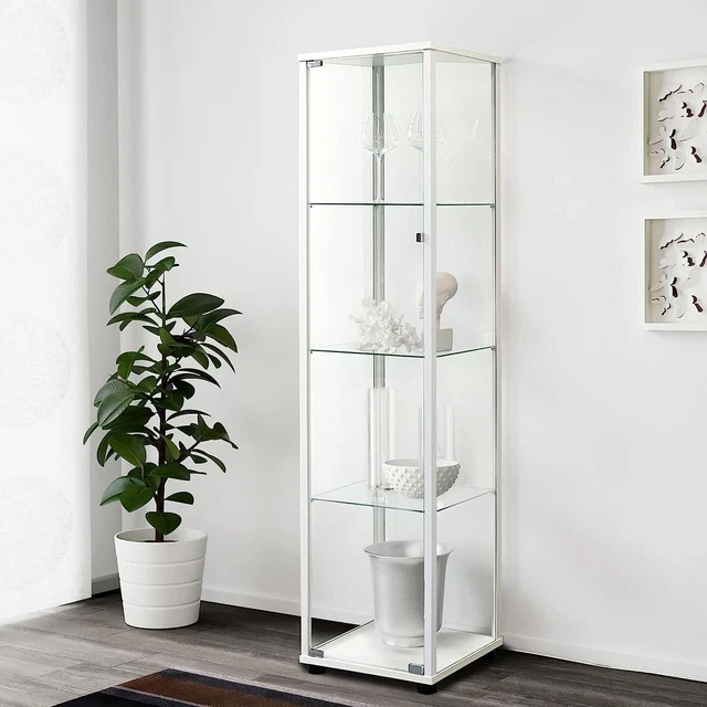 4 Shelf Glass Case-Single Door Glass Countertop Display Showcase Cabinet-White