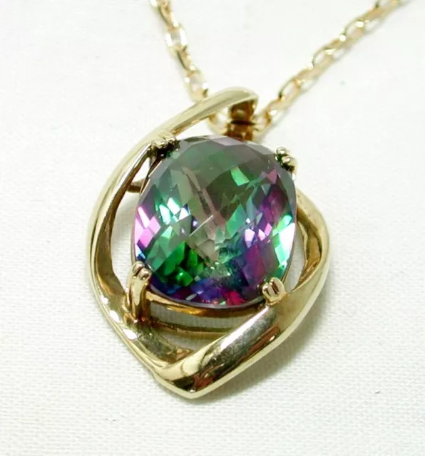 Fabulous 9ct Gold Large 15ct Mystic Topaz Pendant On Uno A Erre 9ct Chain 21999