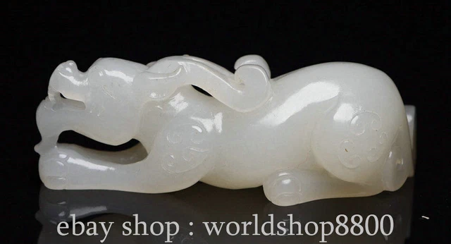3.2"Chinese Hetian Nephrite Jade Natural Dynasty Dragon Pixiu Beast Statue