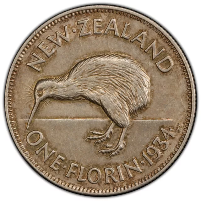 New Zealand 1934 Florin George V (Silver) - PCGS AU58 (45661498)
