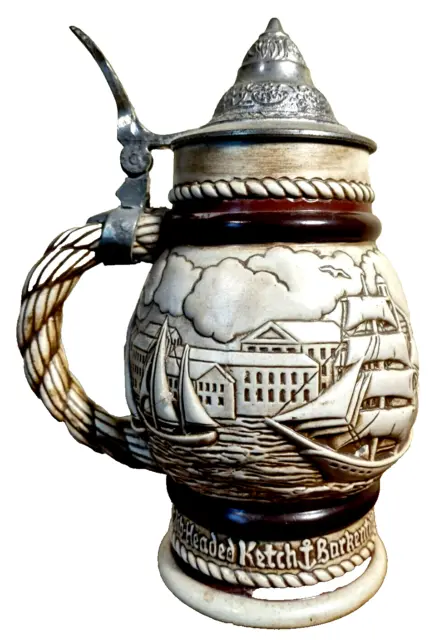Vintage 1977 Avon Beer Stein Mug Tankard Handcrafted Brazil Ship Nautical Scene
