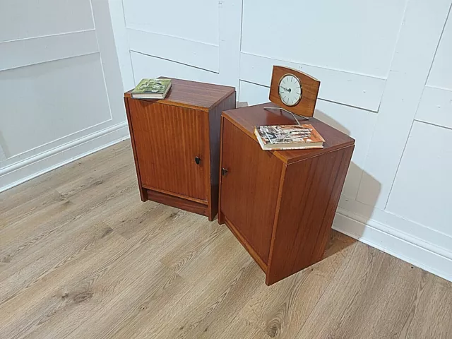 Retro Pair Of Austin Suite Teak Bedside Cabinets Vintage Pot Cupboards