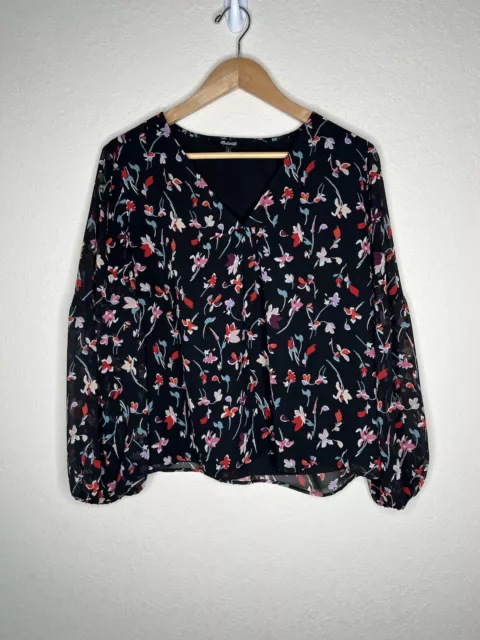 Madewell Shirred Sleeve V-Neck Top Womens Size Large Drifting Flowers Blouse