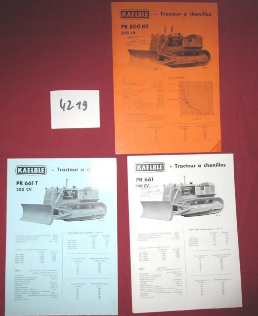 N°4219 / KAELBLE : 3 prospectus tracteur à chenilles ,texte français 1961