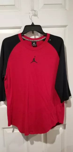 Nike Air Jordan Black Red  Jumpman logo baseball 3/4 sleeve t shirt Large Nwot