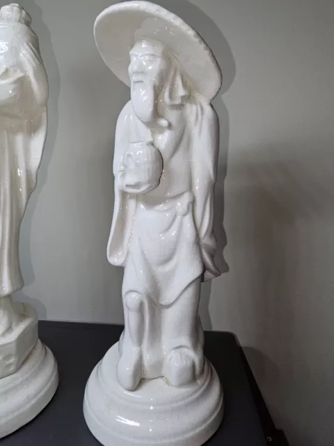 Unique Blanc de Chine Ayner's Ceramic Oriental Crackle Figurines Man & Woman 2