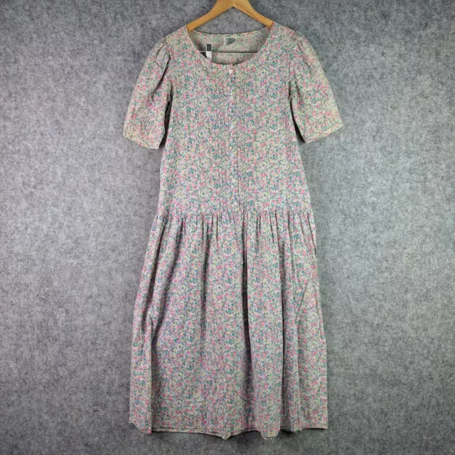Vintage Laura Ashely Dress Womens 10 Multicoloured Floral Short Sleeve Long 5520