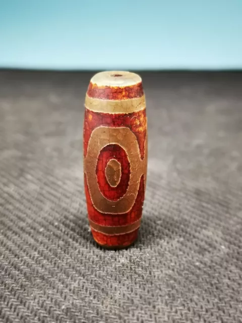 OLD Wonderful Rare Power Tibetan Natural Blue Agate Dzi Bead 3 EYED Amulet F10