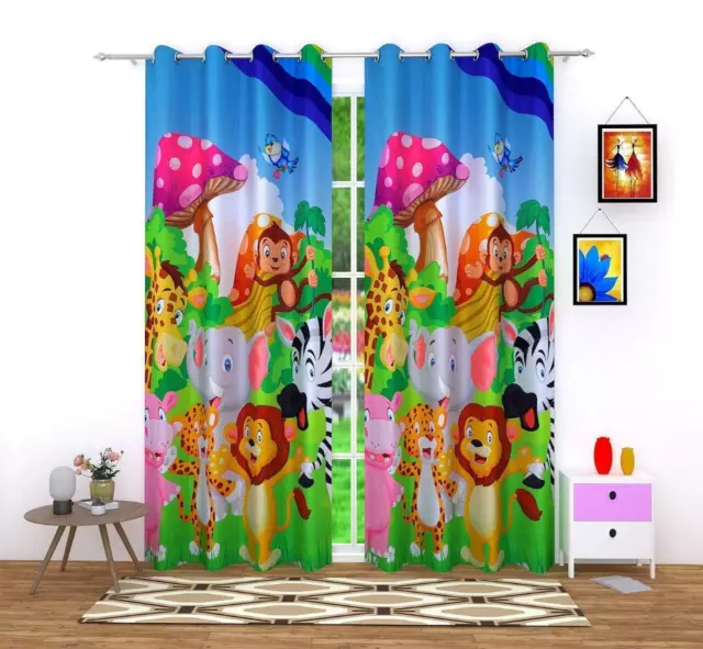 Polyester 3D Digital Animal Cartoon Printed Door Curtain for Kids Room Pack of 1