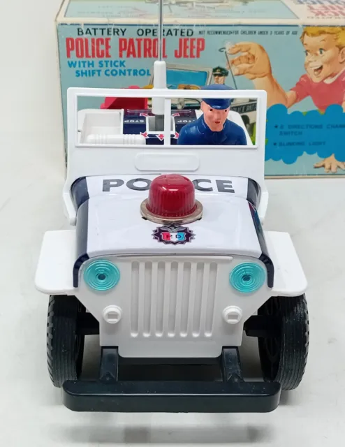 Vintage TN Nomura Japan Polizeipatrouille Jeep mit Stick Schichtsteuerung verpackt 3