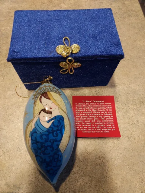 Pier 1 Li Bien 2011 Ornament Mary Jesus Madonna Tear Drop Christmas  Blue Box