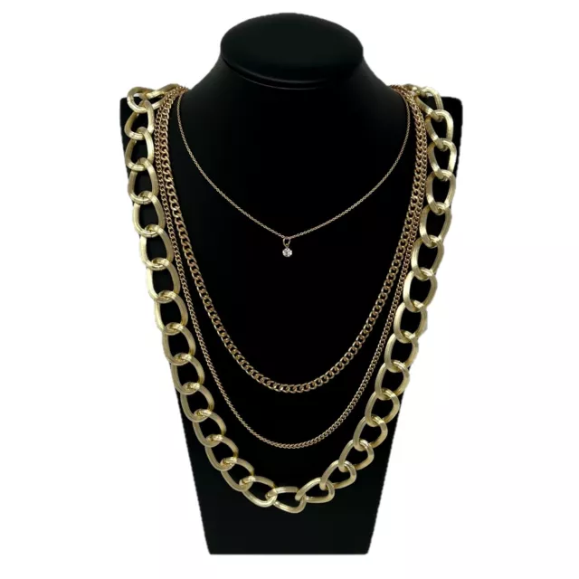 Collar Largo Cadena Multihilo Mujer Elegante Modelo Clásico Brillante Oro