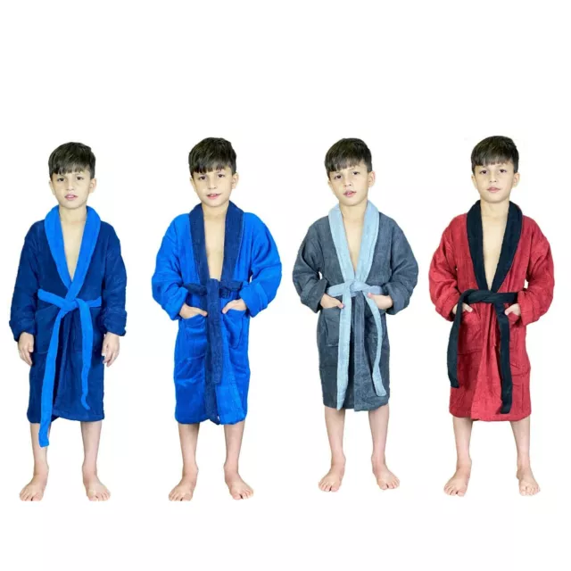 Kids Terry Cloth Robe for Boys Girls Shawl Collar Bathrobe 100% Cotton Sleepwear