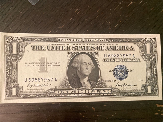 1957 One Dollar Blue Seal Note Silver Certificate Old US Bill *Uncirculated Mint