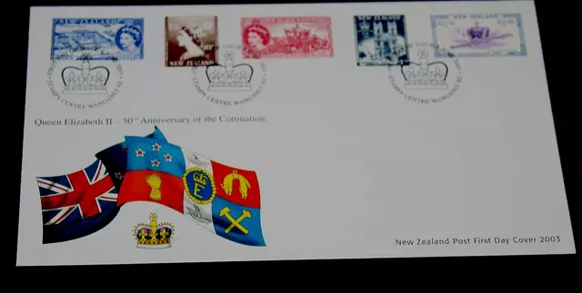 New Zealand 2003 Qe2 Coronation 50Th Ann Set Of 5 On First Day Cover