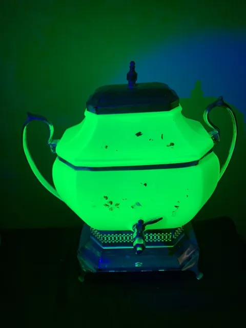 Uranium Glass Vaseline  Painted samovar -rare