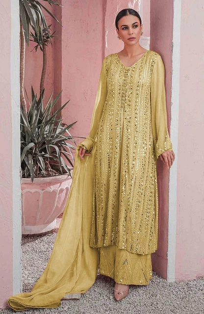 Bollywood Georgette Salwar Suit Set New Embroidered Pattern Wedding Party Dress