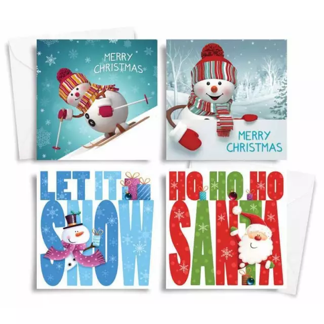 Lot de 10 cartes de Noël carrées avec enveloppes - design bonhomme de neige