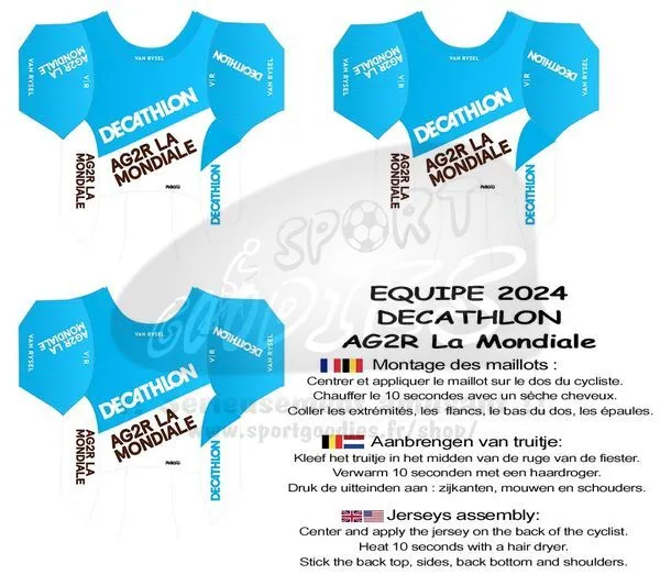 3 maillots stickers pour cyclistes miniatures Equipes 2024 Ech1/32 TDF 3