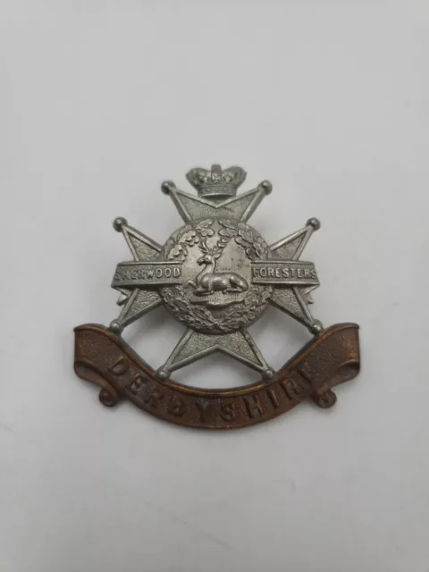 Derbyshire Regiment Sherwood Foresters Boer War Metal Cap Badge jb1d6