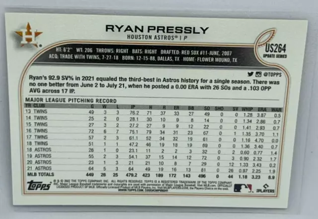 Ryan Pressly 2022 Topps Update Serie Baseball Nr. US264 2