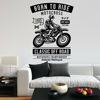 Born to Ride MOTOCROSS MOTO CLASSICA personalizzato Vinile Decalcomania Wall Art Sticker Casa UK