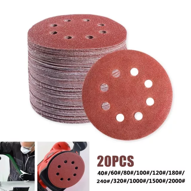 Premium 5 Inch Round Sandpaper Discs Set of 20 Hook & Loop Grit 40 2000 2