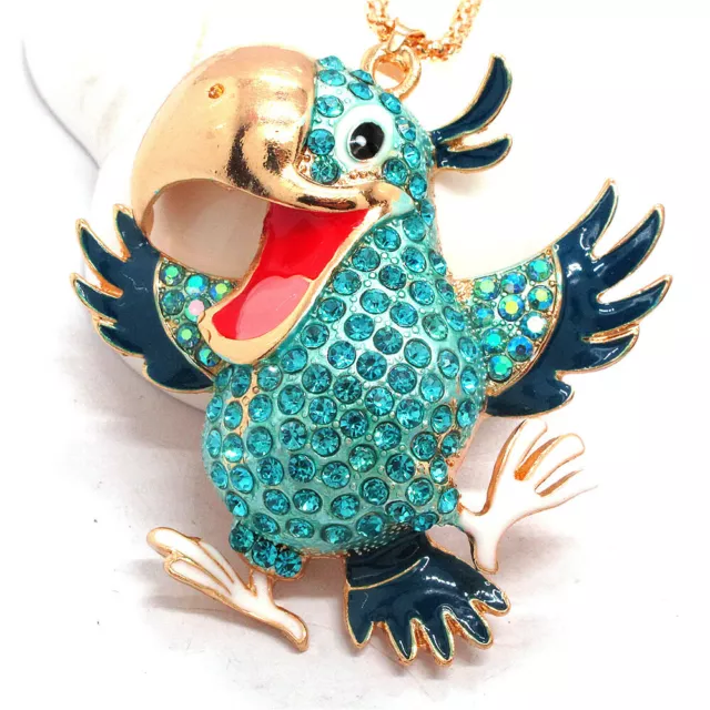 Hot Betsey Johnson Blue Enamel Cute Hornbill Bird Crystal Pendant Necklace