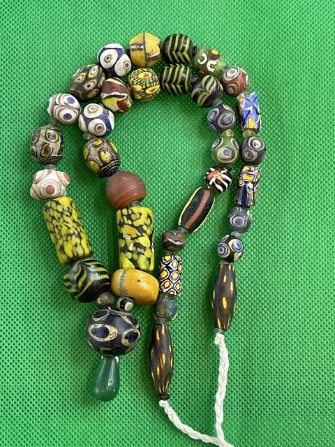 beautiful ancient old mosaic Gabri glass beads necklace
