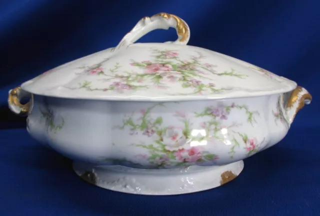 Theodore Haviland Limoges France Round Serving Tureen Pink Rose Sprays