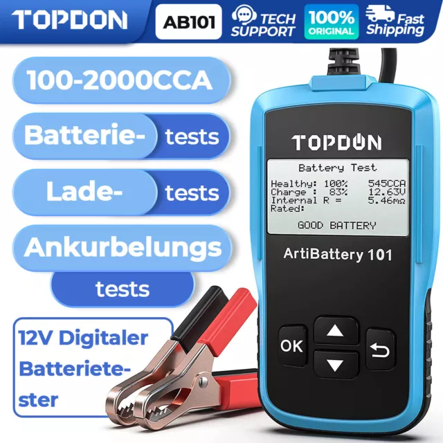 TOPDON AB101 Tester per batteria auto Tensione 12V Caricabatterie automatico