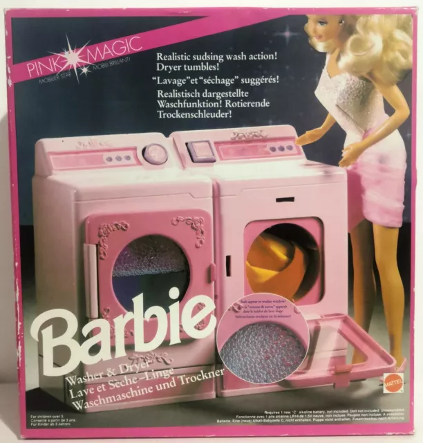 VINTAGE BARBIE WASHER Dryer Moving Washing Machine Pink White Furniture  0119!!! £21.74 - PicClick UK