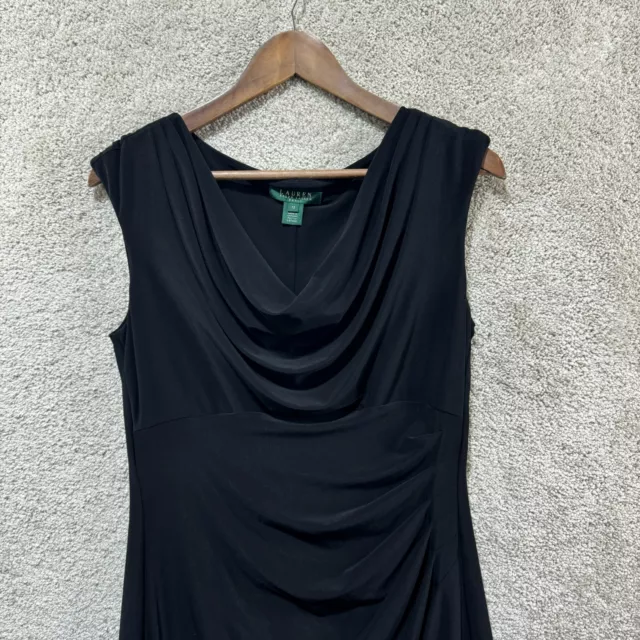 Lauren Ralph Lauren Cowlneck Dress Women's 12 Black Stretch Jersey Cap Sleeve 2