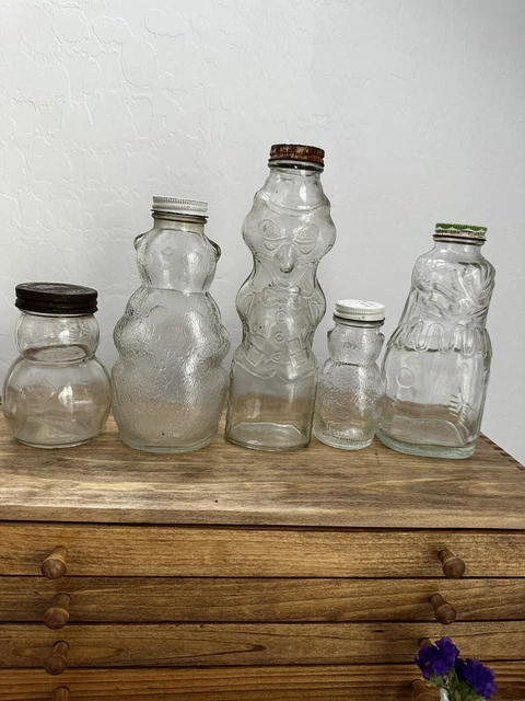 Glass Bottle Bear Bank - Lot Of 5