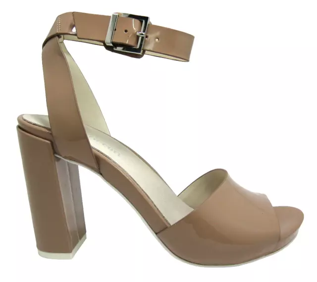 New Kenneth Cole Toren sz 8 Neutral Tan Glossy Patent Ankle Strap Open-toe Heels