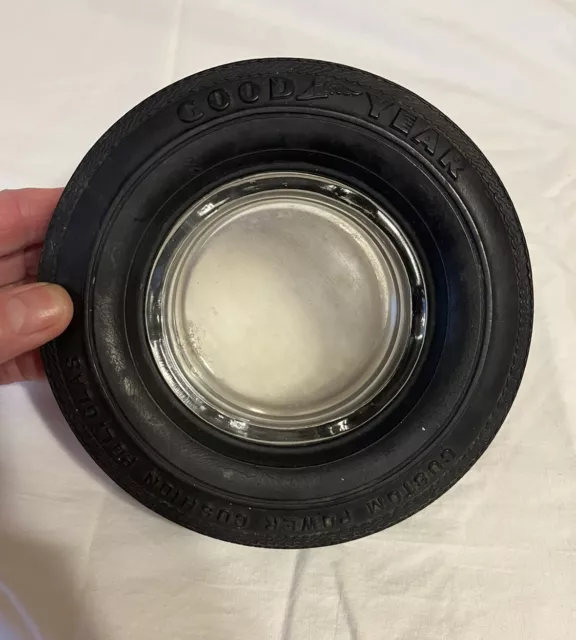 VTG Goodyear Tire Ashtray Custom Power Cushion Polyglas Glass Insert