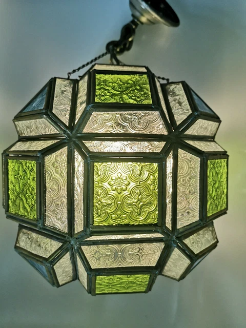 Vintage 50er Jahre antike Glasmalerei Glas Wandlampe Kunsthandwerk, Pendelleucht Vintage 50er Jahre antike Glasmalerei Glas Wandlampe Kunsthandwerk, Pendelleucht