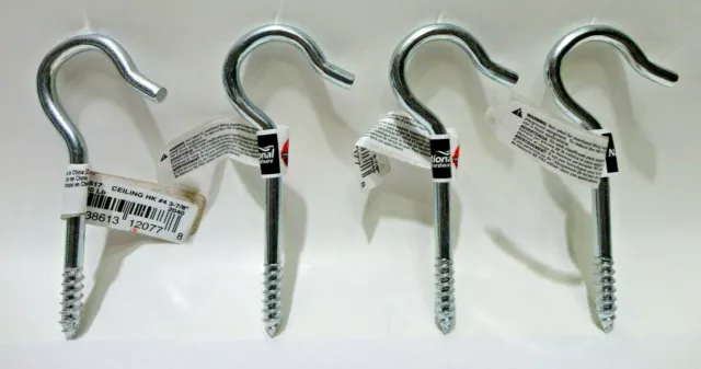 4-Pk National Hardware #4 x 3-7/8" Ceiling Lag Hook 60lb Load  Zinc N220-517