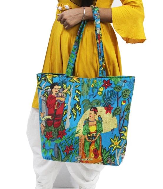 Antique Blue Base Frida Kahlo Shoulder Bag Women's Beach Towel Cotton Bags