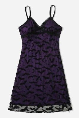 Womens Size 12-14 Velvet Bat Print Layered Lace Cami Dress Brand New L Gothic