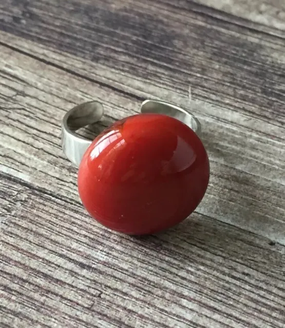 Red Glass Ring - Statement Round Adjustable Sizeable Unisex Large Ring