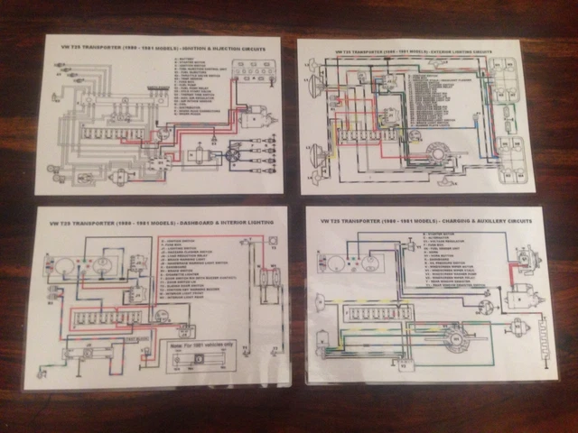 VW T25 TRANSPORTER Colour Wiring Diagram Sets Includes 1.6 Diesel & Now