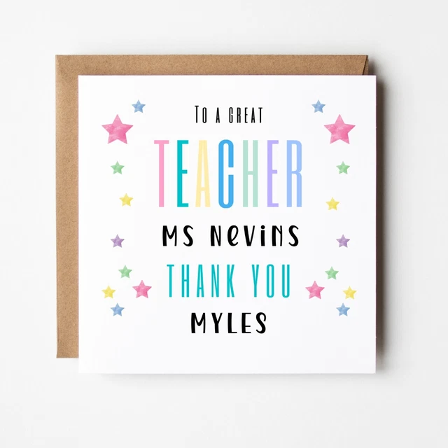 PERSONALISED TEACHER THANK You Card, End of School Thank You Card ...