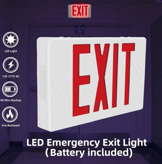 6 pack ABS Red LED Emergency Exit Light Sign, AC 120V/277V LED Lamp ABS UL
