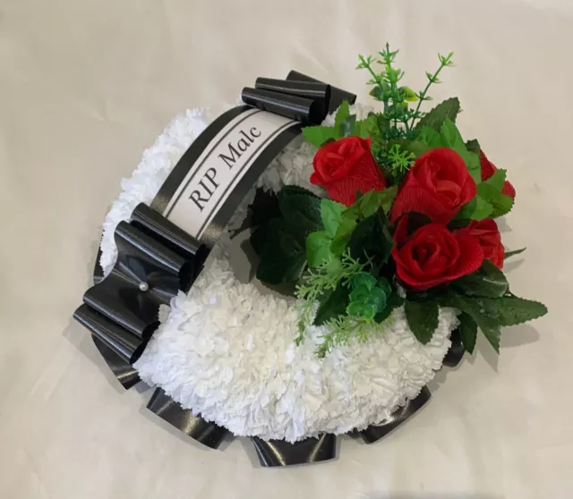 Wreath Ring Funeral Flowers Artificial Silk Grave Memorial Tribute Personalised