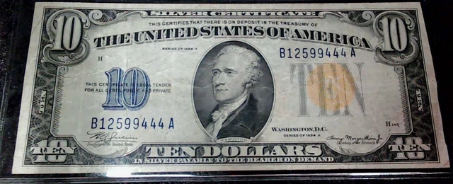 1934A 10$ North African Note   Vf-Xf Condition Fancy Serial# B12599444 A Trip 4S