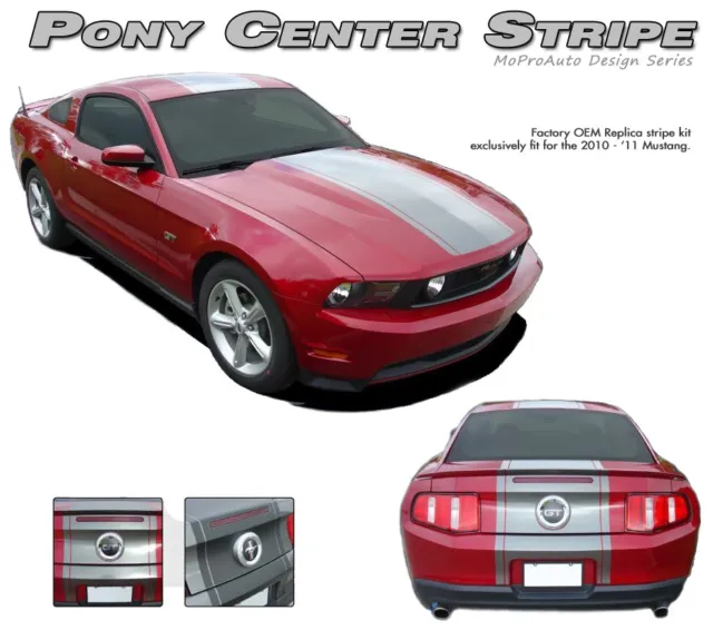 Pony Center 22 Inch Wide Mid Hood-Rear Stripe Decal Graphic 2010-2012 GT Mustang