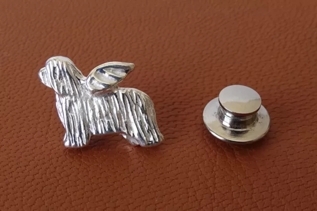 Small Sterling Silver Small Bearded Collie Angel Lapel Pin